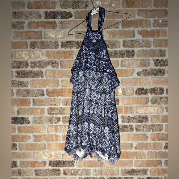 Anthropologie foxiedox daleyza blue lace halter romper sz small shower outfit - Picture 6 of 11